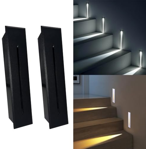 2 Stück,LED Treppenlicht,IP65 wasserdicht,Kaltweiß 6000K,Schwarz Gehäuse | Wandeinbauleuchte 3W 230V Wandleuchte Stufenlicht Beleuchtung Lampe Alu für Garten, Terrasse, Treppen