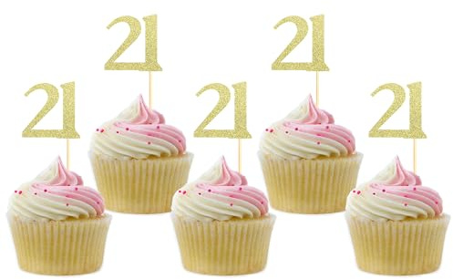 Sotpot 21st Birthday Cupcake Toppers Gold Glitter Cheers to 21 Years Cupcake Picks 30 pack for 21st Birthday Anniversary Party Decor Supplies