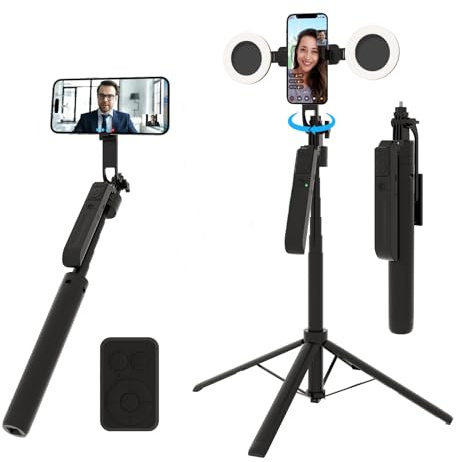 Auto Face Tracking Selfie Stick Tripod with Fill Light, 360 Rotation & Gesture Control, 70.9 Selfie Stick Tripod for iPhone with Remote for for TikTok/Vlog/Live Stream/Video Recording