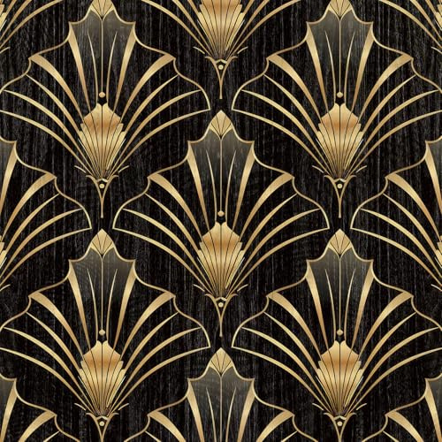 ANLIKY-Pro Selbstklebende Tapete, goldenes lineares elegantes Muster, abziehbares Kontaktpapier, luxuriöses Barockmuster, abnehmbare Tapete, 44X300CM, dekorative Folie für Wandschrankmöbel