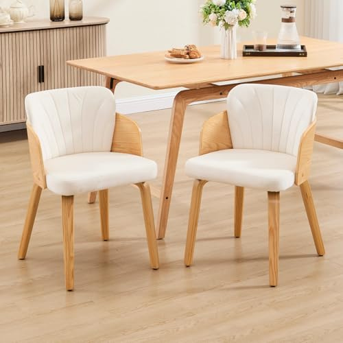 DAYALANE Lot de 2 Chaises en Bois Salle à Manger Chaise de Cuisine avec Dossier Unique Chaise Rembourrée en Velours pour Salon, Beige