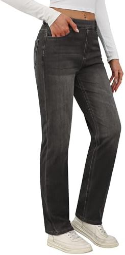 Desol - Pantalones vaqueros elásticos de pierna recta de mujer, de cintura alta, corte recto, slim fit, leggings, casual, sin cremallera, Negro , XL