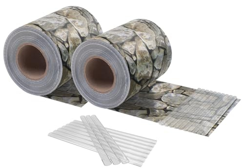 HENG FENG Sichtschutzstreifen für Doppelstabmatten 70m x 19cm, Steinoptik | PVC Zaunfolie für Garten Privatsphäre, wetterfest, UV-beständig & Windschutz mit 40 Clips für Gartenzaun, Balkon, Terrasse