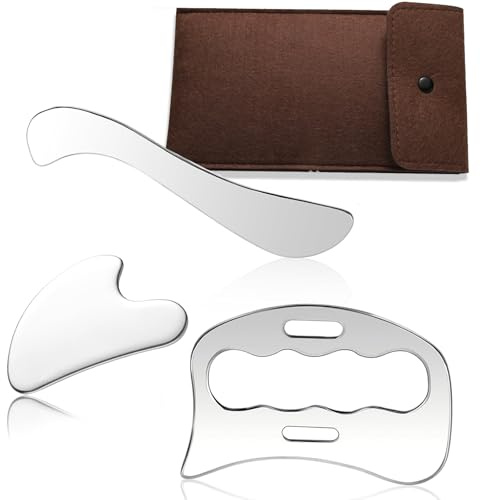 3-Teiliges Muskelschaber, Gua Sha Edelstahl Set Gua Sha Stein Gesichtswerkzeug,Schaber Massage Tool Für Physikalische Therapie, Für Beine, Rücken, Gesicht, Nacken