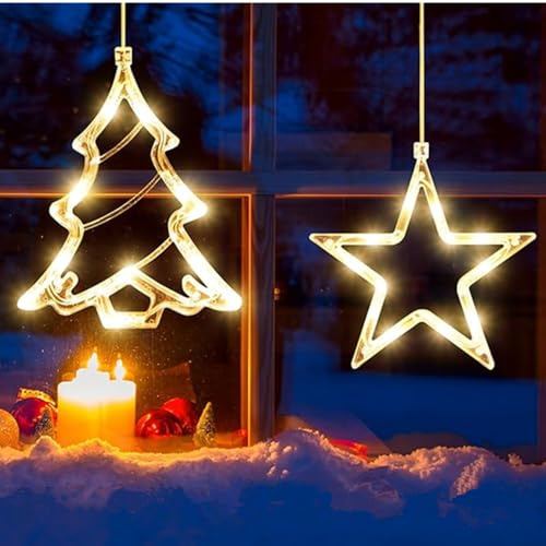TRIXES Étoile et Sapin de Noël Lumineux – Lot de 2 Décorations Murales Festives – Fonctionnement sur Piles