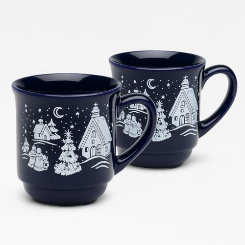 Van Well Glühweinbecher 0,2l geeicht aus Steingut im 2er-Set, kobaltblau – stapelbar, spülmaschinen- & mikrowellengeeignet – robuste Außeneiche, ideal für Glühwein, Punsch, Heißgetränke