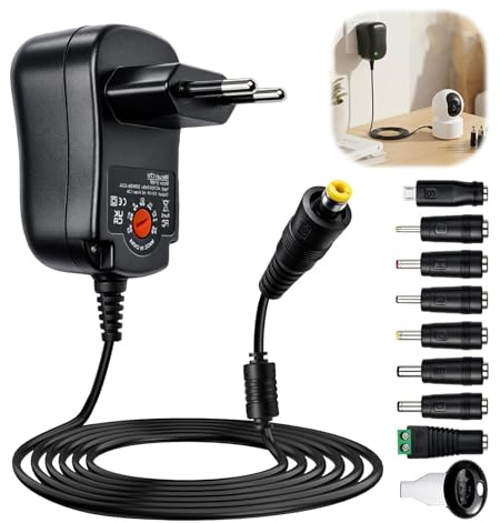 12 W - Adaptador de Corriente Universal AC/DC 3 V, 4,5 V, 5 V, 6 V, 7,5 V, 9 V, 12 V, con 8 Conectores DC Transformador de alimentación multivoltaje para luz Router TV Box Cámara Tableta 1200 mA MAX