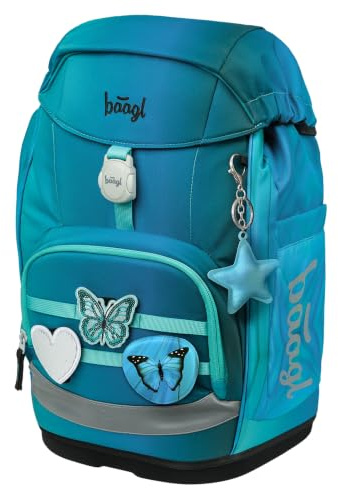 Baagl Airy Plus Schulrucksack, 25 l, Grow-System, ab 130 cm (Butterfly) | Isoliertes Snackfach; Magnetverschluss; Brust- und abnehmbarer Hüftgurt