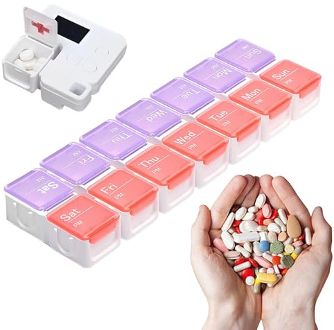 Elektronisk vitaminorganisator - 30,2x7,3x2,5cm mått, livsmedelsklassat traitinmaterial, storskärmstimer | Fackseparation Receptschema för förvaring av fitnesstabletter Larmsystem