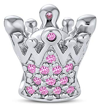 Bling Jewelry Princesa Reina Corona Royalty Rosa Fucsia Cristal Abalorios Charm .925 Sterling Silver Bead Para Pulsera Europea Para Mujer