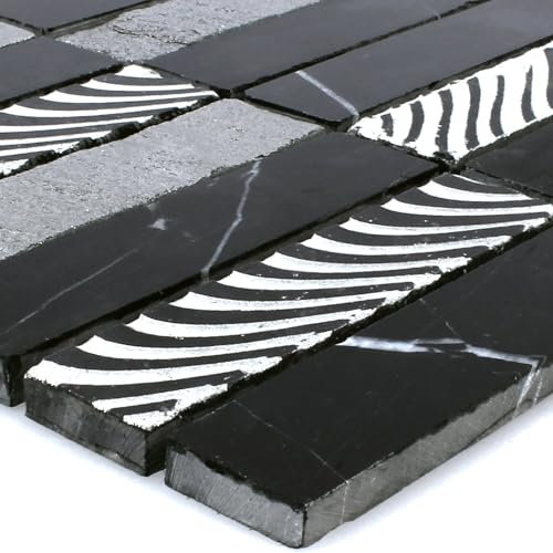 Naturstein Mosaikfliese Schwarz Silber Badezimmer Fliesenspiegel Innen Carving