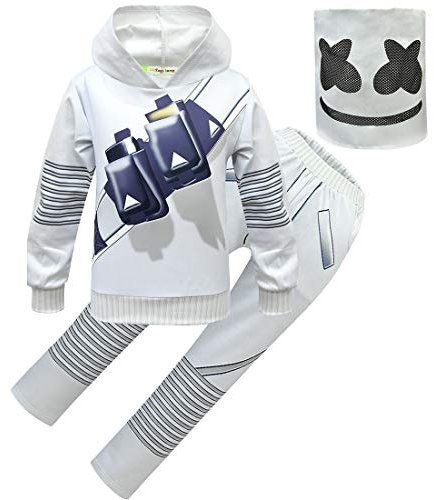 dgfstmd Tuta da DJ per bambini, con maschera sorridente divertente per Halloween, cosplay, set di vestiti, Stile 2, 160(150-160cm)