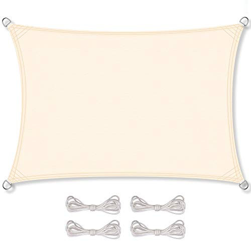 CelinaSun Sonnensegel wasserabweisend PES Rechteck 2,5x3,5m Creme weiß UPF 50+ Premium Sonnenschutz inkl Befestigungsseile