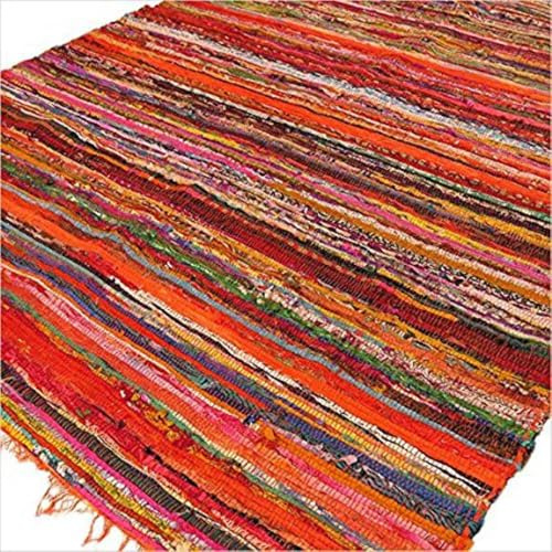 Artisan Indian Rag Rug Multicolour (150 x 90cm) (Orange Tint