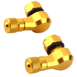90° Alu Ventilkappen 11.3mm Universal für Motorrad, Auto & Fahrrad, Tubeless Reifenventile, Winkelventile in Gold (2er Set)