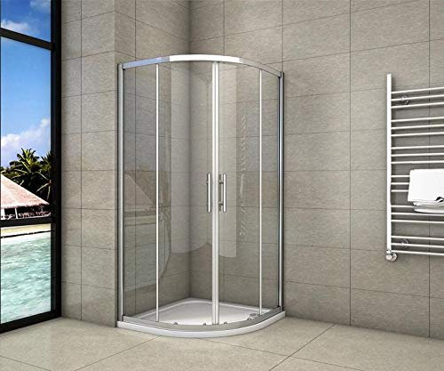 MAMPARA CORREDERA DE CABINA ESQUINA ANGULAR CRISTAL TEMPLADO TRASPARENTE 5MM CURVA ITALIANA 90x90x185CM