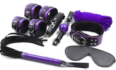 BeHorny S & M Kit de Bondage comprenant Menottes, Corde, Bandeau,Fouet, Bâillon, Collier