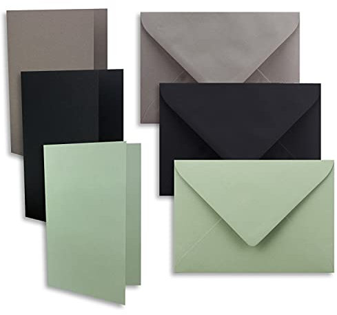 15x Kartenset DIN A6 / C6 in Graphit, Schwarz, Eukalyptus - Faltkarten mit Falz A6 10,5 x 14,8 cm & Umschläge C6 11,4 x 16,2 cm - Für Einladungen und Grußkarten zu Weihnachten & Geburtstag