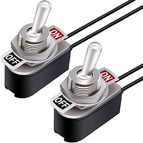 Taiss 2pcs Latching Toggle Switch SPST 2 Position ON/Off 6A 125V AC 10A 12V DC Incidental 5.2 inch Connect Wire Rocker Arm Switch KNS-1