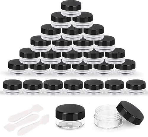 30 Stück Black Döschen Plastik und 3 Mini Spateln,Leer Reise Cremedose,Leerdose Schraubverschluss Kosmetikbehälter,Flaschen Jar für Lippenbalsam,Lotion,Creme,Nailart Perlen,Strasssteine,Pigmente