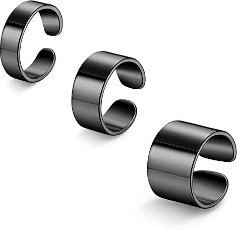 Kakonia 3 STÜCKE Verstellbare Bandringe für Damen Herren Offene Manschette Knöchelringe Flach Einfach Breitband Ring Set Breite 6/10/15MM Schwarz