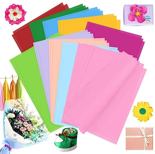 Fogli Carta Velina Colorata,100pz A4 Fogli Carta Regalo da Imballaggio Carta di Velina per Compleanno Matrimonio Natale,Fogli di Carta Crespa per Confezioni Regalo, Riempitivi per Scatole, Artigianato