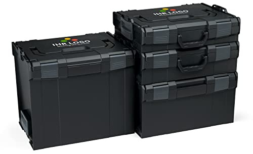 CUSTOM L-BOXX Werkzeugkoffer-Set Gr 1-4 schwarz ohne Ihnalt | Professionelle leere Werkzeugkästen personalisiert mit Ihrem Logo, kompatibel mit Bosch Sortimo L-Boxx System
