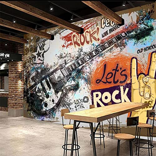 Graffiti Guitarra Rock Tema Pared Papel 3D Music Bar Ktv Decoración Industrial Fondo Mural Papel Pintado 3D no tejido Pared Pintado Papel tapiz 3D Decoración dormitorio sala sofá mural-350cm×256cm