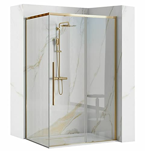 ECOLAM® Dusche Duschkabine Eckdusche SOLAR Gold Klarglas transparent 80 x 100 x Höhe 195 cm golden bodengleich easy-clean Schiebetür Rechteck