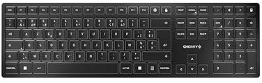 CHERRY KW 9100 SLIM, Kabellose Design-Tastatur, Belgisches Layout (AZERTY), Wahlweise Bluetooth oder 2,4 GHz Funk, Flache Tasten, Wiederaufladbar, Schwarz-Grau