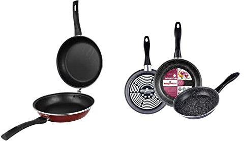 MAGEFESA PRAGA sartén tortilla 24, acero esmaltado vitrificado, en granate K2 Gransasso Juego de 3 sartenes (18/20/24) cm de Acero vitrificado Exterior Gris Motead,Color Gris Marengo
