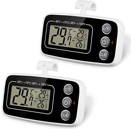 Vicloon Fridge Thermometers, 2pcs Digital Refrigerator Thermometers, Digital Magnetic LCD Thermometer Temperature Monitor Waterproof Freezer Room Thermometer Temperature Monitor for Kitchen Home