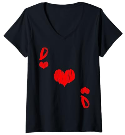 Damen Herz Dame Kostüm Spielkarte Fasching Deko Karneval Fastnacht T-Shirt mit V-Ausschnitt