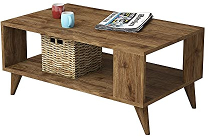 WELL HOME MOBILIARIO & DECORACIÓN Side Table, 100% Melamine Coated Chipboard Board, Walnut Colour