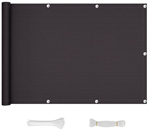 QINGLV Sichtschutz Balkon 110x600cm Balkonverkleidung Mit Ösen Und Kabelbinder Wind- und UV-Schutz Balkonumspannungen für Balkongeländer Terrasse -Dunkelgrau