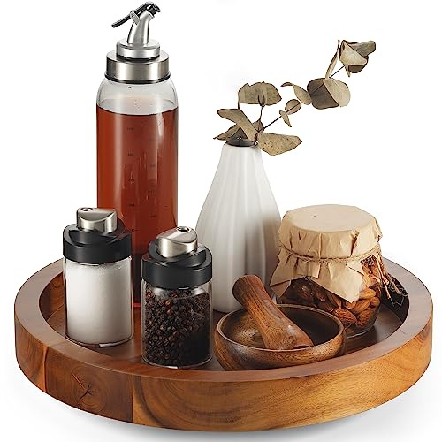 TIDITA Lazy Susan Drehteller aus Akazie, 33 cm, für Arbeitsplatte, drehbar, aus Holz, Organizer für Küche, Speisekammer, Kühlschrank, Schrank (Akazienholz)