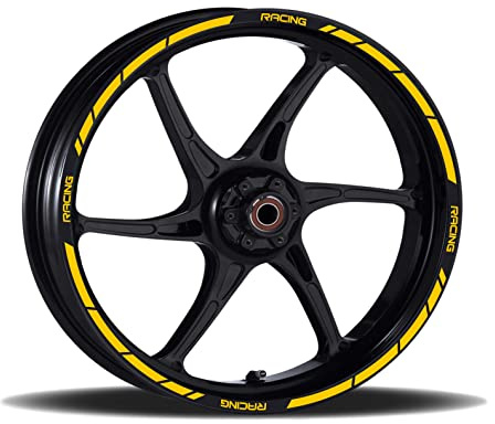 Set Adesivi Cerchioni Moto compatibile con MT-03 MT-07 MT-09 completo per 2 Ruote 17'' Pollici Strisce Cerchi scegli colore cod.RT001 (021 Giallo)