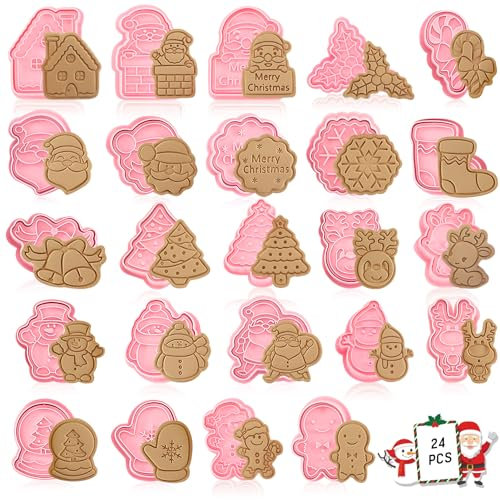24 Pezzi Formine Biscotti Natale, Formine per Biscotti Natalizi Stampo per Biscotti Natalizi Stampi Biscotti Natale Stampi per Biscotti 3D, Per Decorare Biscotto, Dolci, Torta (A)