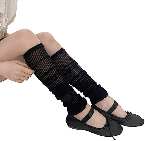 KieTeiiK Beinstulpen, Damen-Beinstulpen, Socken, japanische Spitze, Netzstoff, gestreift, lange Socken, Y2k, niedlich, Sommer-Beinabdeckung, atmungsaktiv, weich