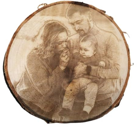 Baumscheibe mit Fotogravur Taufgeschenk Foto Holzscheibe Familienfoto Bild Holz Geburt Taufe personalisiert
