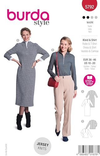 burda style Schnittmuster #5792 Damen Kleid & Shirt mit Reißverschluss Gr. 36-46 Nählevel 2 (leicht) mit Nähanleitung