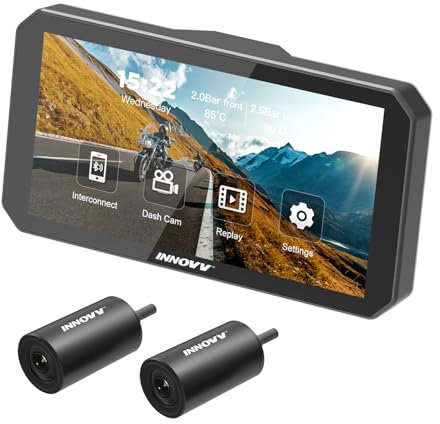 INNOVV N1 Pro 6 Zoll Motorrad CarPlay/Android Auto GPS Navigationssystem mit Dash Cam vorne und hinten, 5.8GHz WiFi, IP67 wasserdichter Touchscreen für Motorräder