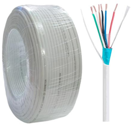 Shielded 6-Core Pure Copper Cable, 6C x 0.22mm², 100m White - Full Copper, Foil Shield, for Intruder Alarm/Security/Audio/Intercom Systems