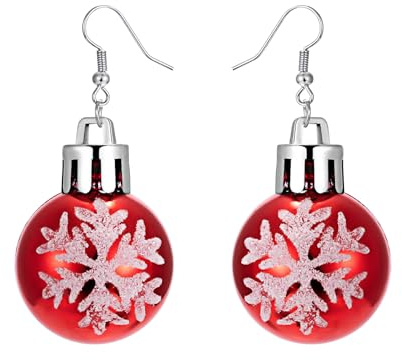 Hängende Ohrringe mit Schneeflocken-Motiv für Damen und Mädchen, leicht, Statement-Harz-Kugel, baumelnde Haken, hypoallergen, niedlich, Festival, Party, Urlaub, Ornament, Weihnachtsschmuck, Geschenke