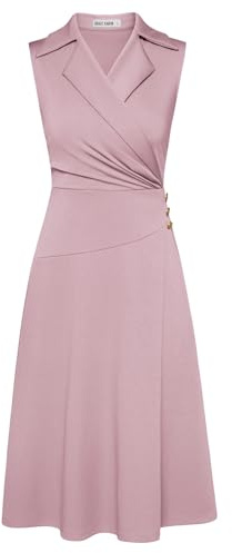 Kleid Hochzeitsgast Damen A-Linie Midi Wickelkleid Festliche Etuikleid Damen Elegant Business outfit Hellrosa L