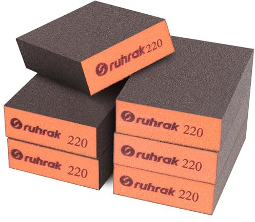 Sruhrak Schleifblock 12 Stück Hart Schleifschwamm, 220 Körnung Nass-Trocken-Wiederverwendbare Schleifpad für Holz, Kunststoff, Gipskarton und Metallpolitur