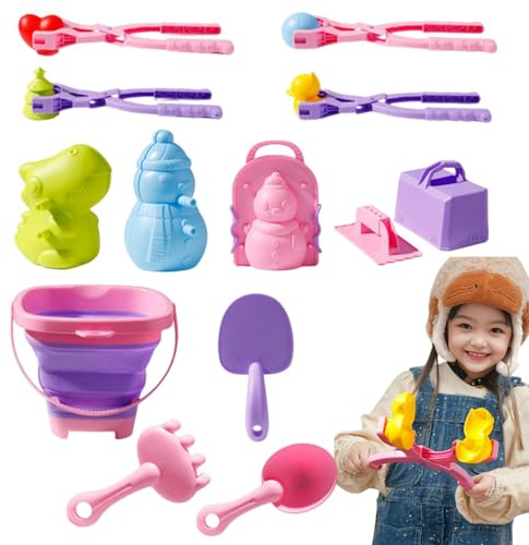 Snowball Maker Mould, Snowmaker for Kids | 17X Winter Snow Toys - Fun Outdoor Snow Game Toy with Telescopic Storage Bucket Snowballs Molds Beach Shovel for Kids Boys Girls
