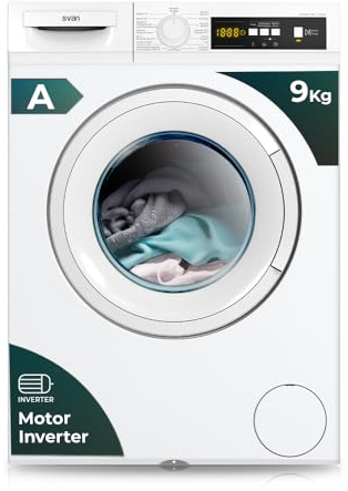 Svan Lavadora 9Kg Carga Frontal Blanco SL9120DID. 2200W, 1200rpm, Motor Inverter, 15 Programas, Función Stop&Go, Clase de Eficiencia Energética A