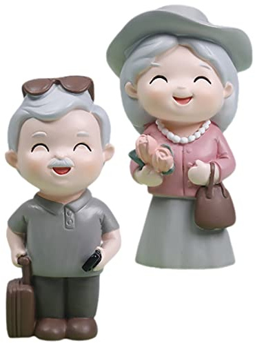 GRIRIW 2 Stück Kunstharzfiguren Altes Paar als Miniatur Paarfiguren mit Zarter Handwerkskunst Tischdekoration für Hochzeit und Party Süße Oma Opa Skulpturen