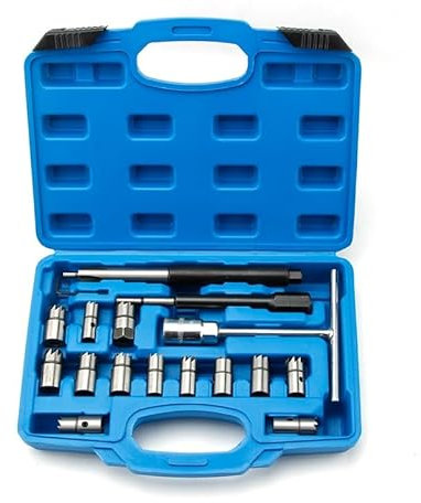 hGiesXgyN Kit de Limpieza de Asientos de inyectores diésel (17 Piezas), escariador de boquillas diésel, Limpiador de portaboquillas, Juego de Herramientas de reparación